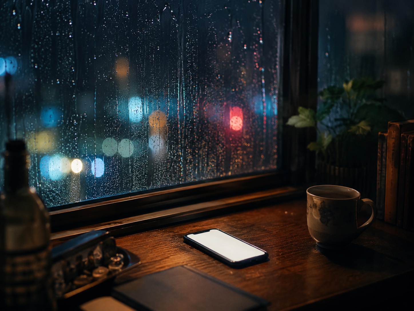 窓辺で光る電話