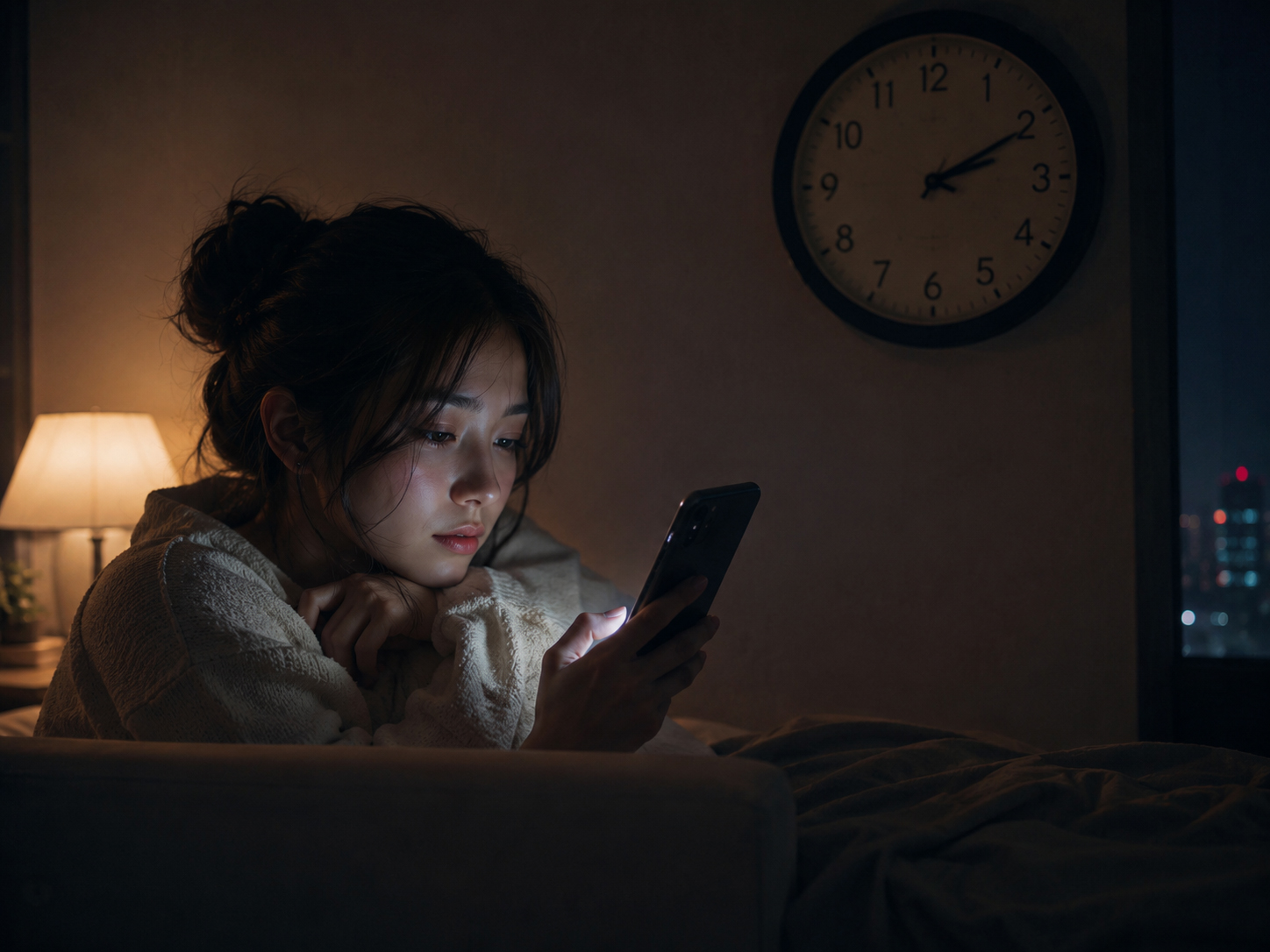 夜の時計と光る電話