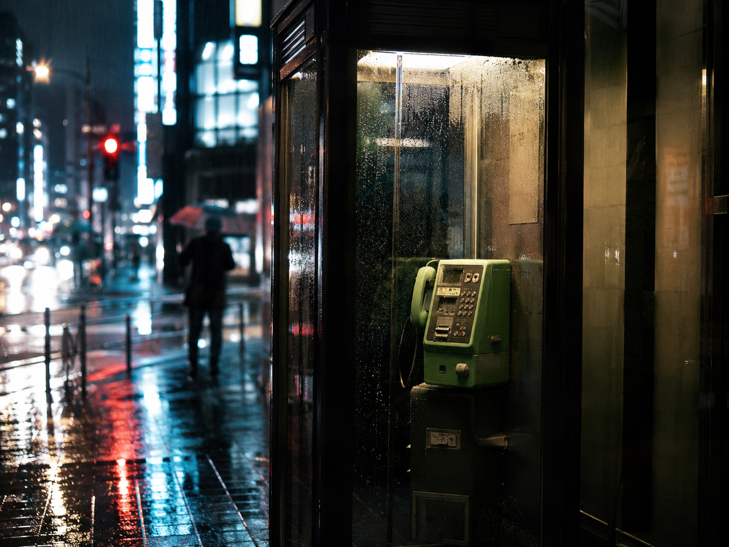 雨の夜の日本の公衆電話