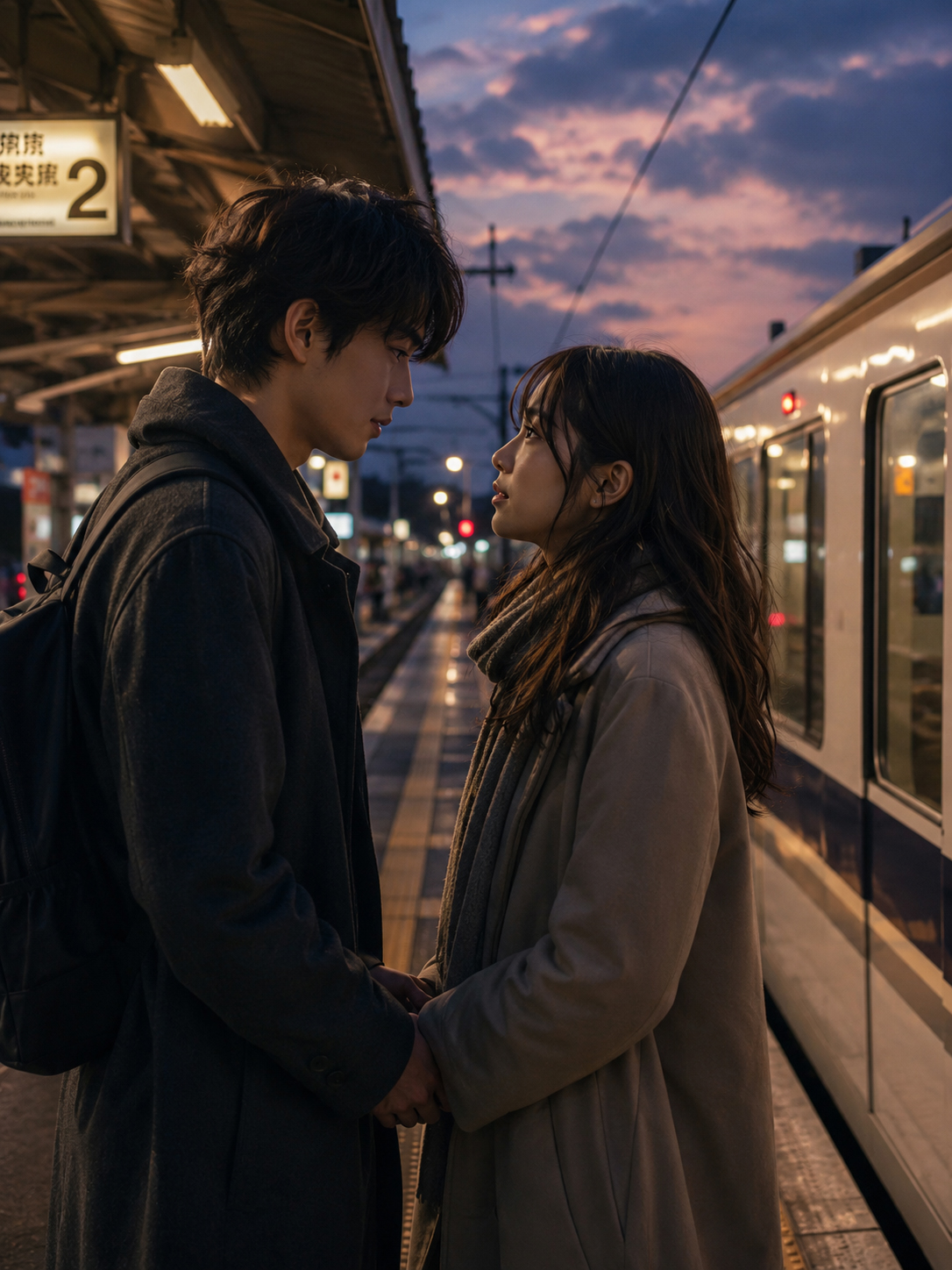 駅のホームで別れる恋人たち