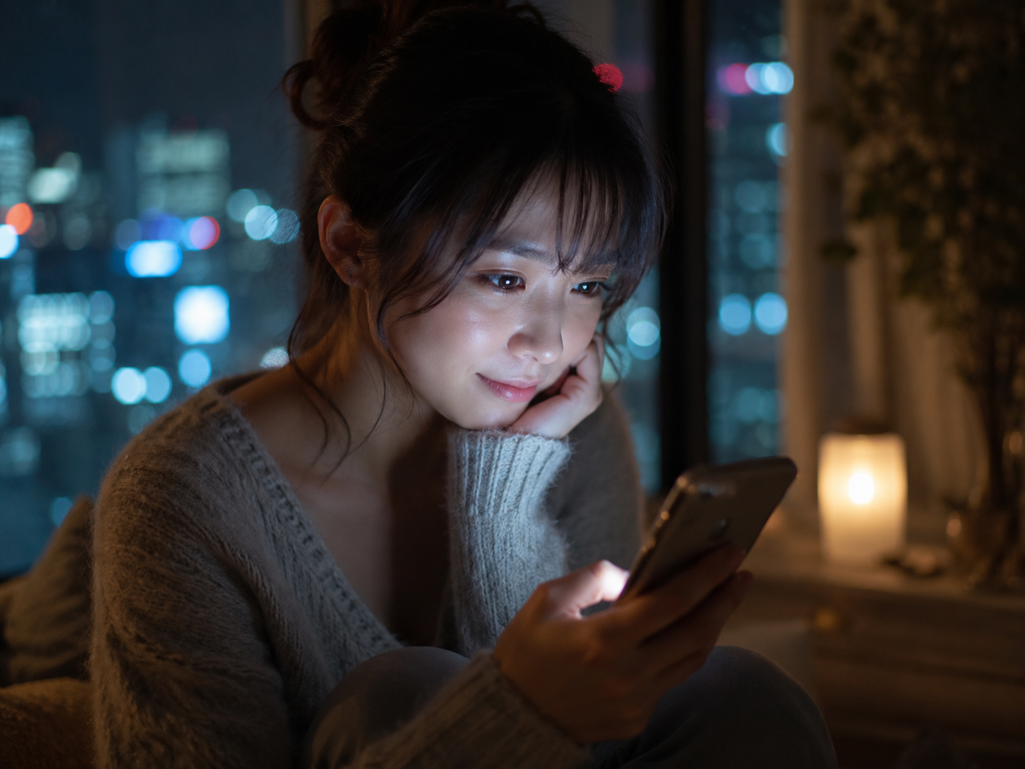 夜に光るチャット画面