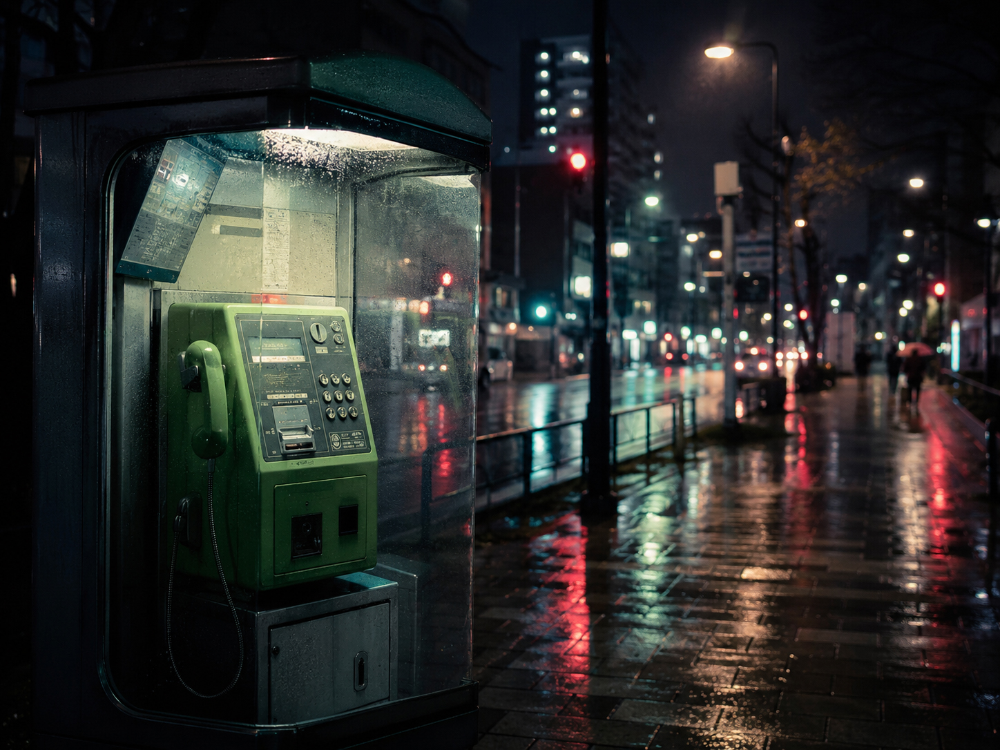雨とネオンの公衆電話