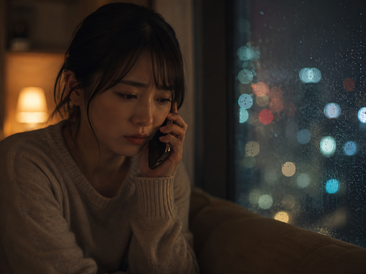 夜に電話をかけようとする手元