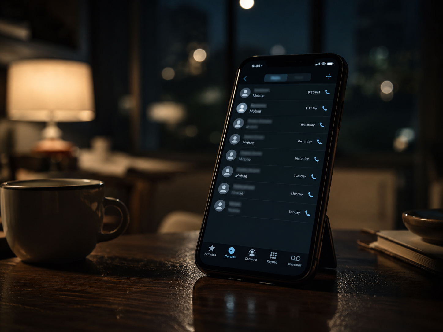 夜のスマートフォンに残る通話履歴