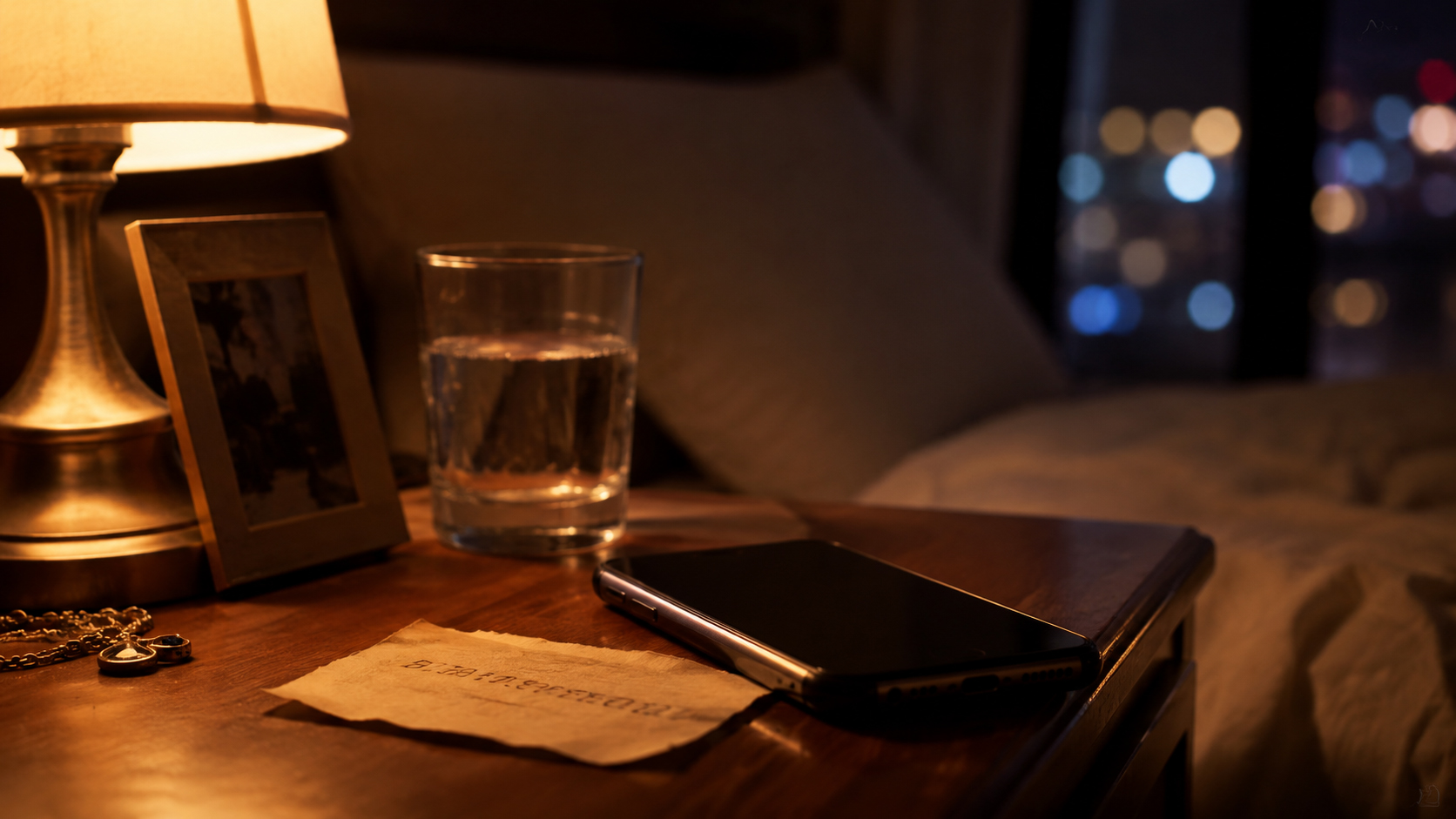夜の机に置かれた手書きの電話番号メモとスマートフォン